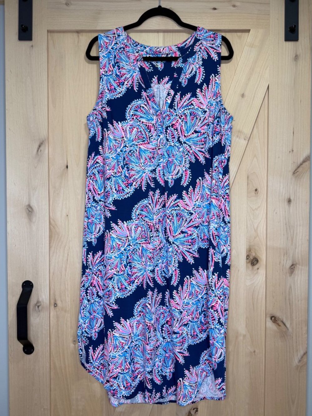 Lilly Pulitzer Sleeveless Pima Cotton Dress Blue & Multicolor Floral Print Large